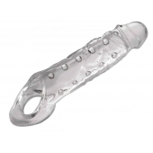 Прозразная закрытая насадка на пенис с поддержкой мошонки Clearly Ample Penis Enhancer - 22 см. - XR Brands - в Златоусте купить с доставкой