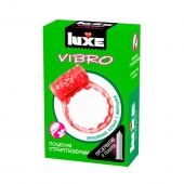 Розовое эрекционное виброкольцо Luxe VIBRO  Поцелуй стриптизёрши  + презерватив - Luxe - в Златоусте купить с доставкой