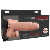 Телесный перезаряжаемый вибрострапон 7  Hollow Rechargeable Strap-on with Balls - 20,3 см. - Pipedream - купить с доставкой в Златоусте