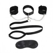 Чёрный ошейник с наручниками и поводком Collar Cuffs   Leash Set - Lux Fetish - купить с доставкой в Златоусте