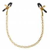 Чёрные с золотом зажимы на соски Gold Chain Nipple Clamps - Pipedream - купить с доставкой в Златоусте