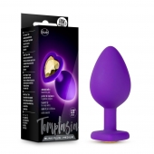 Фиолетовая анальная пробка Bling Plug Medium с золотистым стразом - 8,3 см. - Blush Novelties - купить с доставкой в Златоусте