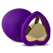 Фиолетовая анальная пробка Bling Plug Large с золотистым стразом - 9,5 см. - Blush Novelties - купить с доставкой в Златоусте