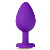 Фиолетовая анальная пробка Bling Plug Large с золотистым стразом - 9,5 см. - Blush Novelties - купить с доставкой в Златоусте