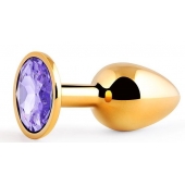 Золотистая анальная пробка с фиолетовым стразом - 7,2 см. - Anal Jewelry Plug - купить с доставкой в Златоусте