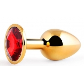 Золотистая анальная пробка с красным стразом - 7,2 см. - Anal Jewelry Plug - купить с доставкой в Златоусте
