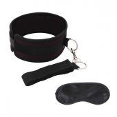 Черный ошейник с длинным поводком Collar and Leash Set - Lux Fetish - купить с доставкой в Златоусте