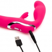 Ярко-розовый безремневой страпон Rechargeable Vibrating Strapless Strap-On - Happy Rabbit - купить с доставкой в Златоусте