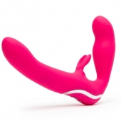 Ярко-розовый безремневой страпон Rechargeable Vibrating Strapless Strap-On - Happy Rabbit - купить с доставкой в Златоусте