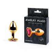 Золотистая анальная пробка с малиновым кристаллом-сердечком - 7 см. - Anal Jewelry Plug - купить с доставкой в Златоусте
