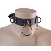 Черный кожаный ошейник Big Ring - Sitabella - купить с доставкой в Златоусте