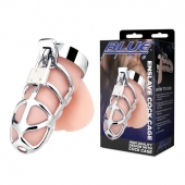 Серебристая металлическая клетка для члена с замком Enslave Cock Cage - BlueLine - купить с доставкой в Златоусте