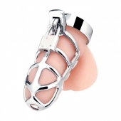 Серебристая металлическая клетка для члена с замком Enslave Cock Cage - BlueLine - купить с доставкой в Златоусте