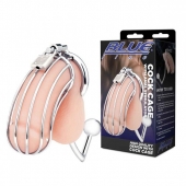 Серебристая металлическая клетка с анальным стимулятором Cock Cage - BlueLine - купить с доставкой в Златоусте