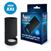 Черная открытая насадка на пенис с кольцом для мошонки XXL-size - 9,4 см. - Sex Expert - в Златоусте купить с доставкой
