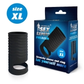 Черная открытая насадка на пенис с кольцом для мошонки XL-size - 8,9 см. - Sex Expert - в Златоусте купить с доставкой