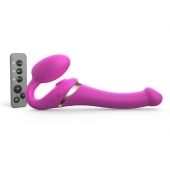 Ярко-розовый безремневой страпон Multi Orgasm Size S с клиторальной стимуляцией - Strap-on-me - купить с доставкой в Златоусте