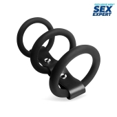 Черное тройное эрекционное кольцо с ремешком - Sex Expert - в Златоусте купить с доставкой