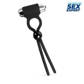Черное эрекционное кольцо-лассо с вибрацией - Sex Expert - в Златоусте купить с доставкой