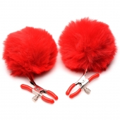 Красные зажимы на соски с помпонами Pom Pom - XR Brands - купить с доставкой в Златоусте