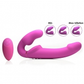 Розовый безремневой страпон с вибрацией и функцией расширения Inflatable Ergo-Fit Strapless Strap-On - XR Brands - купить с доставкой в Златоусте