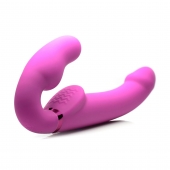 Розовый безремневой страпон с вибрацией и функцией расширения Inflatable Ergo-Fit Strapless Strap-On - XR Brands - купить с доставкой в Златоусте