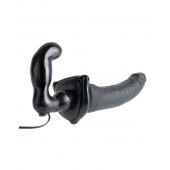 Черный страпон с вагинальной пробкой Deluxe Vibrating Penetrix Strap-On - 19 см. - Pipedream - купить с доставкой в Златоусте
