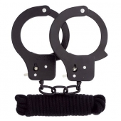 Чёрные наручники из листового металла в комплекте с веревкой BONDX METAL CUFFS LOVE ROPE SET - Dream Toys - купить с доставкой в Златоусте