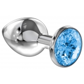 Большая серебристая анальная пробка Diamond Light blue Sparkle Large с голубым кристаллом - 8 см. - Lola Games - купить с доставкой в Златоусте