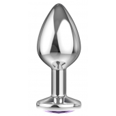 Большая серебристая анальная пробка Diamond Purple Sparkle Large с фиолетовым кристаллом - 8 см. - Lola Games - купить с доставкой в Златоусте