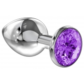 Большая серебристая анальная пробка Diamond Purple Sparkle Large с фиолетовым кристаллом - 8 см. - Lola Games - купить с доставкой в Златоусте