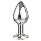 Большая серебристая анальная пробка Diamond Yellow Sparkle Large с жёлтым кристаллом - 8 см. - Lola Games - купить с доставкой в Златоусте
