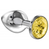 Большая серебристая анальная пробка Diamond Yellow Sparkle Large с жёлтым кристаллом - 8 см. - Lola Games - купить с доставкой в Златоусте