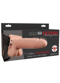 Телесный перезаряжаемый вибрострапон 7  Hollow Rechargeable Strap-on with Balls - 20,3 см. - Pipedream - купить с доставкой в Златоусте