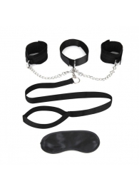 Чёрный ошейник с наручниками и поводком Collar Cuffs   Leash Set - Lux Fetish - купить с доставкой в Златоусте