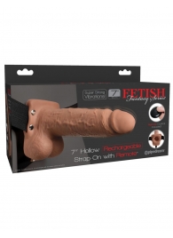 Кофейный перезаряжаемый вибрострапон 7  Hollow Rechargeable Strap-on with Balls - 20,3 см. - Pipedream - купить с доставкой в Златоусте