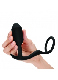 Черное эрекционное кольцо с анальным плагом Snug   Tug - b-Vibe - в Златоусте купить с доставкой