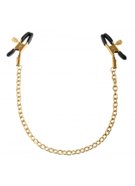 Чёрные с золотом зажимы на соски Gold Chain Nipple Clamps - Pipedream - купить с доставкой в Златоусте