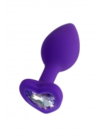 Фиолетовая анальная втулка Diamond Heart с прозрачным кристаллом - 7 см. - ToyFa - купить с доставкой в Златоусте