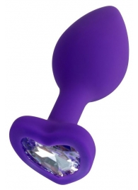 Фиолетовая анальная втулка Diamond Heart с прозрачным кристаллом - 7 см. - ToyFa - купить с доставкой в Златоусте