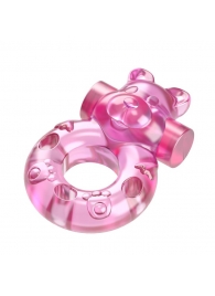 Розовое эрекционное виброкольцо на пенис Pink Bear - Baile - в Златоусте купить с доставкой