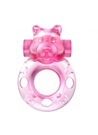 Розовое эрекционное виброкольцо на пенис Pink Bear - Baile - в Златоусте купить с доставкой