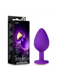 Фиолетовая анальная пробка Bling Plug Medium с золотистым стразом - 8,3 см. - Blush Novelties - купить с доставкой в Златоусте