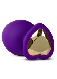 Фиолетовая анальная пробка Bling Plug Large с золотистым стразом - 9,5 см. - Blush Novelties - купить с доставкой в Златоусте