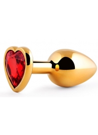 Золотистая анальная пробка с красным стразом-сердечком - 8 см. - Anal Jewelry Plug - купить с доставкой в Златоусте