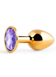 Золотистая анальная пробка с фиолетовым стразом - 7,2 см. - Anal Jewelry Plug - купить с доставкой в Златоусте
