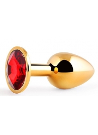 Золотистая анальная пробка с красным стразом - 7,2 см. - Anal Jewelry Plug - купить с доставкой в Златоусте