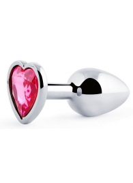 Серебристая анальная пробка с розовым кристаллом-сердечком - 7 см. - Anal Jewelry Plug - купить с доставкой в Златоусте