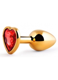 Золотистая анальная пробка с красным стразом-сердечком - 7 см. - Anal Jewelry Plug - купить с доставкой в Златоусте