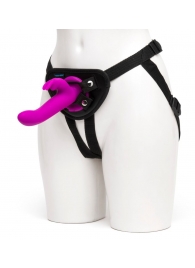 Лиловый страпон Rechargeable Vibrating Strap-On Harness Set - 17,6 см. - Happy Rabbit - купить с доставкой в Златоусте